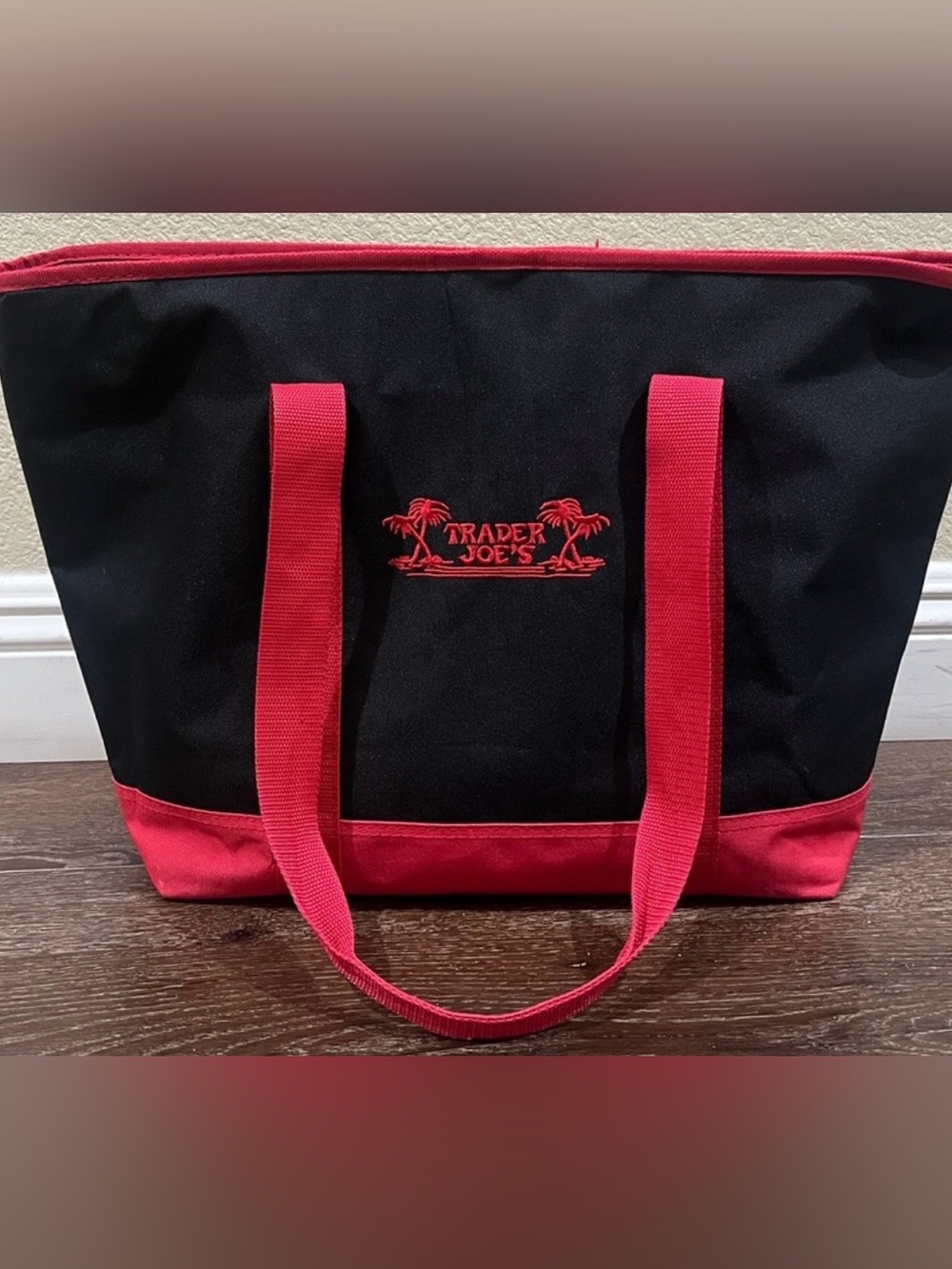 Trader Joes Large Insulated Tote Bag red black